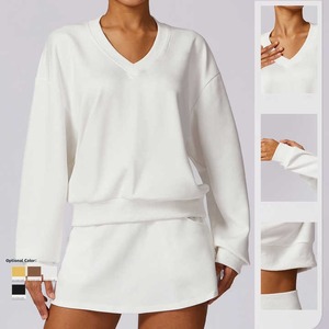 Breathable <b>Black</b> Cotton Crewneck Sweatshirt Women Pullover <b>Fleece</b> Drop Shoulder Plain Knitted Eco Friendly Streetwear - Product Image 4
