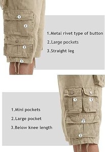 Pantalones Cortos Cargo Deportivos para Hombre al por Mayor, 6 Bolsillos, Algodón y Elastano, Estilo Francés, Cintura Elástica, Casual, Urbano, Vintage, Transpirable - Product Image 3
