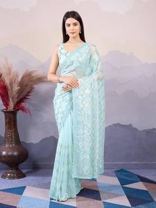 Dernier concepteur Soft Net Broderie Séquence Travail Saree Par FabZone - Product Image 2