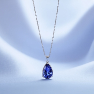 Collar con colgante solitario de corte de pera de zafiro azul de oro sólido, joyería fina clásica personalizada de 10K 14K 18K - Product Image 2