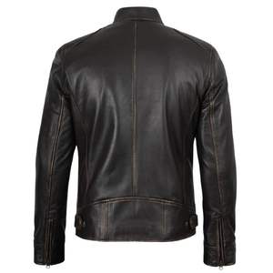 Chaqueta de Motociclista Estilo Slim Fit para Hombre en Cuero Genuino Negro con Bolsillos con Cremallera, Abrigo Informal, Suministro ODM - Product Image 4