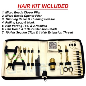 Professional Stainless Steel Hair Extension <b>Tool</b> Kit Set Durable Reusable Micro Beads Pliers Loop Hook <b>Thread</b> Clips Scissors - Product Image 2