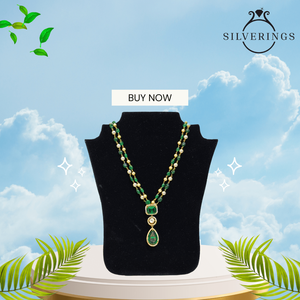 NOVAMART Fine <b>Emerald</b> Elegance 14K Gold <b>Pendant</b> with Rhodium-Plated Water Drop Shape Diamond and Pearl Bezel Set Rose for Partie - Product Image 3