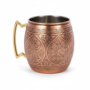 Ensemble de 2 mugs classiques en cuivre massif, finition martelée à la main, pour cocktails, bière, boissons glacées, articles de bar, coffret cadeau, en solde - Product Image 2