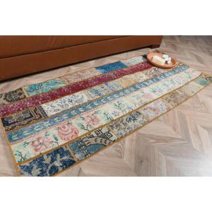 Alfombra Turca, Alfombra Vintage de 2.3x5.6 pies, Alfombra de Lana con Diseño a Cuadros Azules - Product Image 1