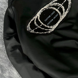 เสื้อแจ็กเก็ตหนังผู้ชายสีดำมีซิปปักลายกำมะหยี่สำหรับฤดูหนาว - Product Image 4