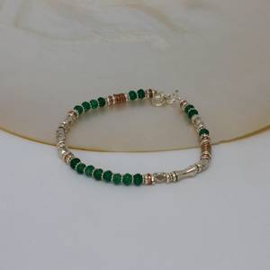 Thin Fancy Shaped Green Onyx Gemstone Multi Metals 925 <b>Solid</b> Sterling <b>Silver</b> Bangle Modern Design Women's Party Gift - Product Image 2