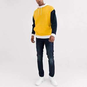Nouveau 100% coton bicolore thermique hiver chaud jaune et noir panneau Streetstyle hommes respirant bases coton mélangé sweats à capuche hommes - Product Image 1