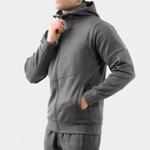 Chándal para correr de gimnasio de poliéster 100% para hombre, ropa deportiva de invierno transpirable de buena calidad, cremallera frontal, bolsillo lateral, sólido - Product Image 3
