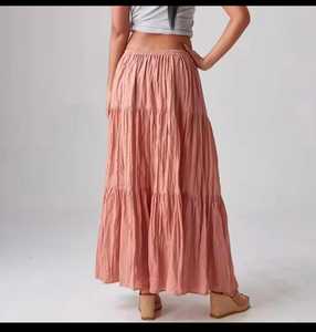 กระโปรงแม็กซี่ทรงเอสำหรับผู้หญิงใส่ในฤดูร้อนกระโปรงยาวผูกเชือกผ้าเรยอนเอวสูงแบบลำลองแต่งพู่ - Product Image 4