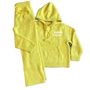 Ensemble pantalon pull à capuche en mohair personnalisé Survêtement décontracté de haute qualité avec pantalon de survêtement Tracksuits avec logo personnalisé - Product Image 4