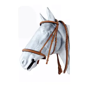 Couro Headstall Bridle com fantasia Costurado Design e Correspondência Reins Cavalo aderência BR037 dobrável