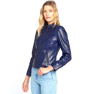 Chaqueta de piel de oveja azul de alta calidad para mujer ATLANTIC, superventas, abrigo de invierno informal con soporte, cremallera Premium calentada sólida - Product Image 4