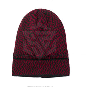 Venta al por mayor Unisex logotipo personalizado Jacquard All-Over Print invierno Beanie sombreros 100% algodón acrílico tejido puños Beanie sombreros - Product Image 3