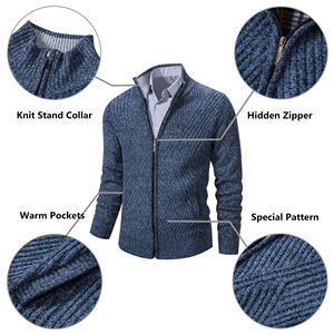 Abrigo cárdigan de lana para hombre 100% al por mayor, prendas de punto informales de cuello alto de color sólido con cierre de cremallera para invierno - Product Image 2