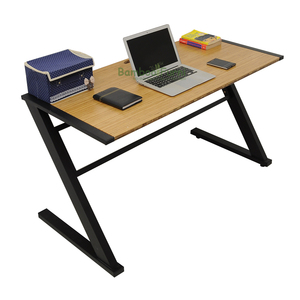 SB005a-<b>Simple</b> Rectangular Bamboo <b>Desk</b> with Z-Shaped Legs Natural Wood Trim 120cm X 60cm X 75cm Minimalist Contemporary Design - Product Image 1