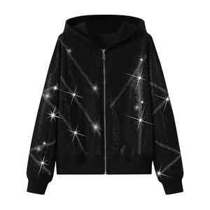 Chándal con capucha de alta calidad con cremallera de diamantes de imitación personalizado ropa de invierno al por mayor de los fabricantes - Product Image 6