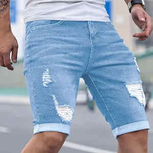 Venta al por mayor High Street Jeans Hombres Pantalones vaqueros Lived-In Wash Transpirable Casual Custom Denim Shorts para hombres - Product Image 5