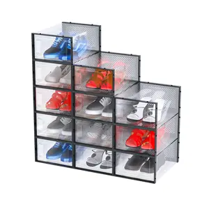 Amazn-organizadores de almacenamiento de zapatos, caja transparente apilable, contenedores de plástico para zapatos