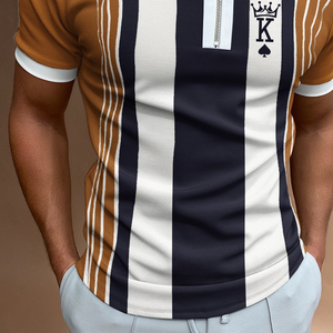 Alta calidad personalizada para camisa Polo Slim Fit diseño de cremallera a rayas cómodo transpirable Jersey bordado ODM colores de contraste - Product Image 1