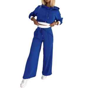 2025 traje deportivo de invierno para mujer, nuevo estilo suelto, Sudadera con capucha de manga larga, conjunto de pantalones de pierna ancha con bolsillo y cordón de cintura alta - Product Image 1