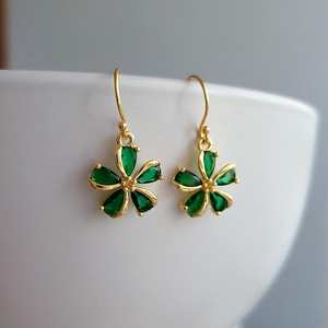 Pendientes de Plata de Ley Natural con Esmeralda, Corte Pera, Raro, Blanco, Bonito, Diseño Floral, Verde, Dorado, Pendientes Colgantes, Regalo para Ella - Product Image 6