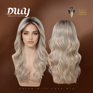 KAI C-New Technology DWY 3D Lace Front Free Part Mid-Length Wavy Platinum Blonde Synthetic <b>Wig</b> with Transparent Lace - Product Image 4
