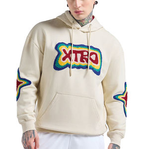 Sweat à capuche en molleton de coton pour homme avec patchs brodés en chenille personnalisés, sweat à capuche décontracté, vêtements de rue, pull-over - Product Image 1