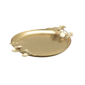 Bandeja de Catering para decoración de Hotel, bandeja de servicio de Metal ovalada de lujo con detalles de hojas, centro de mesa para ocasiones especiales, precio de fábrica - Product Image 1