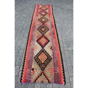 2.7x12 ft Turkish Vintage Rug, <b>Runner</b> Rug, Kilim <b>Red</b> Wool Rug - Product Image 1