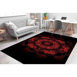 Tapis Mandala Noir : Décoration ethnique imprimée en 3D, Tapis imprimé, Tapis doux non tissé - Product Image 4