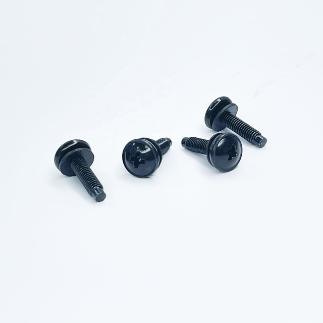 Consistent Black Zinc Plated Truss Head #10-32 Thread Pilot Point Rack Mount Screws DIN Standard Attached with Nylon Washer