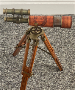 Leather Double Barrel Antique Brass Spyglass Maritime Nautical <b>Tripod</b> Handmade Stand Brass Telescope Best Item for Gift - Product Image 2