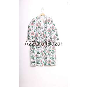 Bata de Mujer de Lujo, Tejida a Mano, con Cuello en V, Cordón Ajustable, Manga Larga Tres Cuartos, 100% Algodón, Suave y Lisa, para Invierno/Otoño - Product Image 1