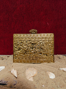 Luxury Handmade <b>Gold</b> Metal <b>Clutch</b> Bag with Mother of Pearl Chips and Crystal Inlay Designer Evening Party Wedding Handbag - Product Image 4