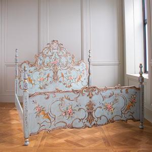 Juego de dormitorio de muebles franceses de lujo Técnicas de madera dorada antigua con hoja Artesanía Estilo clásico Aplicación de habitación de cama de cuero - Product Image 6