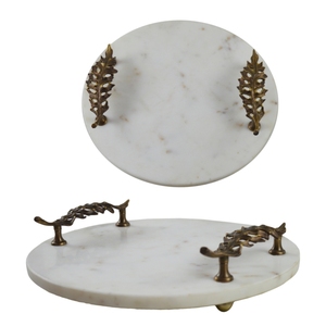 Trendsetting Handmade Natural/<b>Gold</b> Marble & Aluminium <b>Serving</b> <b>Tray</b> with Leaf Handles Custom Size for Home Hotel & Restaurant Use - Product Image 6