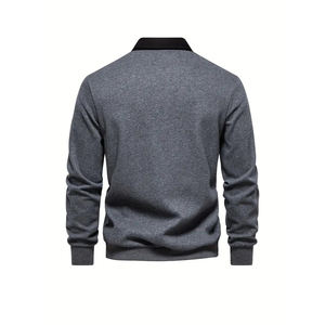 Chemise tricotée en coton mélangé motif rétro uni revers à manches longues pour hommes anti-rides décontracté Logo personnalisé Service OEM pour - Product Image 4