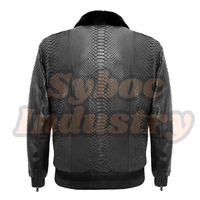 Veste en cuir gaufré peau de serpent Nouveau blouson bombardier en cuir noir imprimé python avec col détachable veste en fausse fourrure