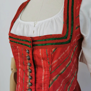 Venta al por mayor señoras Dirndl vestido único estilo bávaro 100% algodón botón frontal patrón sólido tejido frente vestido ecológico - Product Image 5