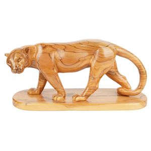 Escultura de Puma Tallada a Mano en Madera de Olivo, 30 cm, Figura de Pantera de Madera Hecha a Mano en Belén - Product Image 1