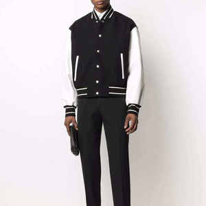 Chaquetas Varsity de Último Diseño con Cuerpo de Lana y Mangas de Cuero, Ropa Casual Lisa, Chaqueta Universitaria de Talla Grande - Product Image 3