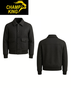 Blouson aviateur en laine de charbon de bois fait main, manteau d'hiver pour homme, conçu par la marque Champ king au Pakistan - Product Image 1