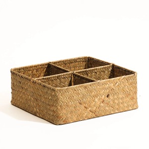 Seagrass <b>Square</b> Sectioned Organiser - Natural Handmade Storage <b>Basket</b> Wholesale eco-friendly Made in Viet Nam - Product Image 1