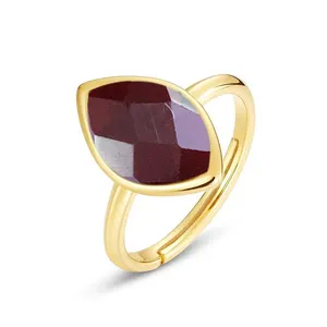 925 Sterling Silver Garnet Marquise Shape Gemstone Straight Adjustable Band Gold Vermeil Birthstone Dainty Ring