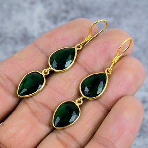 Chrome Diopside 925 Sterling <b>Silver</b> Gold Plated Pear Gemstone Earrings Dangle Earrings for Women Statement Earrings Gift for Her - Product Image 3