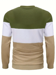 เสื้อสเวตเตอร์แบบบล็อกสามสีสุดอินเทรนด์สำหรับผู้ชายดีไซน์คลาสสิกพร้อมเสื้อสวมหัวคอกลมสำหรับฤดูใบไม้ร่วงและฤดูหนาว - Product Image 2