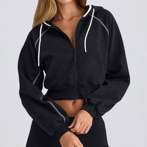 เสื้อฮู้ดมีซิปสำหรับผู้หญิงเสื้อครอปแบบมีฮู้ดสำหรับฤดูหนาวผ้าฝ้ายน้ำหนักมากแบบลำลอง - Product Image 2
