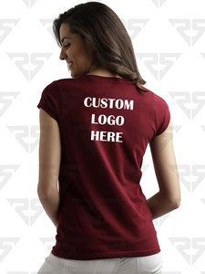 Camiseta de algodón de manga corta con cuello en V supersuave de color granate para mujer - Product Image 4