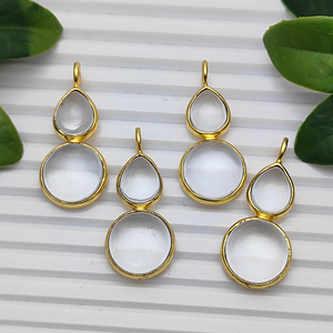 Colgante de Plata 925 con Cuarzo Transparente en Forma de Gota - Dije de Piedra Preciosa Redonda y en Forma de Lágrima - Colgante con Bisel Chapado en Oro - Suministros para la Fabricación de Joyería DIY - Product Image 2